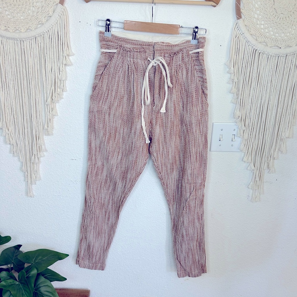 Free people burnt orange and cream striped cotton jogger pants size 0